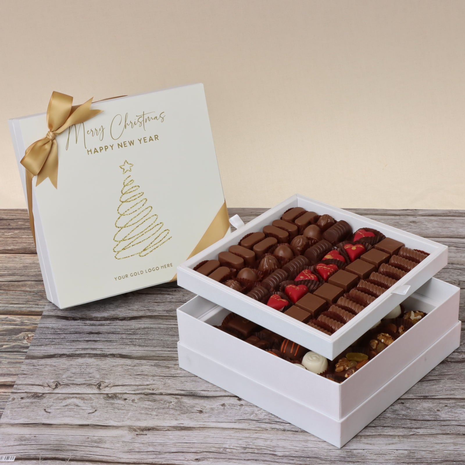 Season's greetings , Merry Christmas & happy new year designed premium chocolate 2-layer hard box