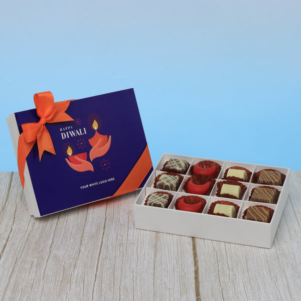 Set of 5 corporate customized happy diwali holding hands candle designed premium chocolate 12p hard box