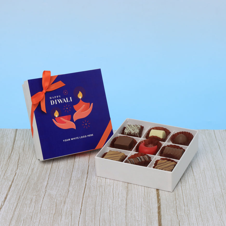 Set of 5 corporate customized happy diwali holding hands candle designed premium chocolate 9p hard box