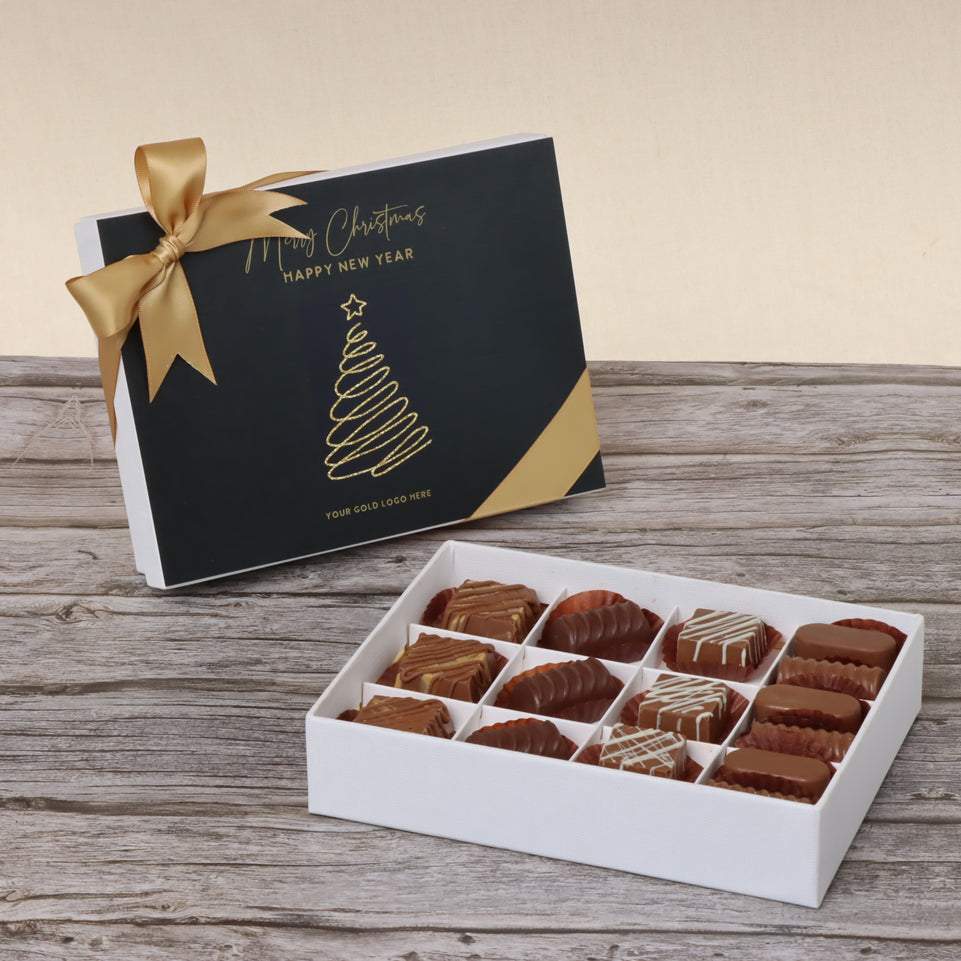 Season's greeting happy new year designed chocolate 12- piece hard box