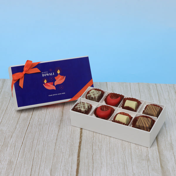 Set of 6 corporate customized happy diwali holding hands candle designed premium chocolate 8p hard box