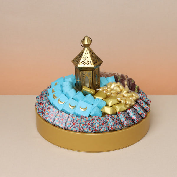 Ramadan eid decorated chocolate & sweets round leather tray