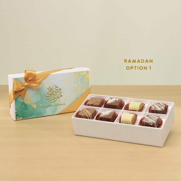 Set of 6 Ramadan Eid Mubarak designed premium chocolate 8P hard box