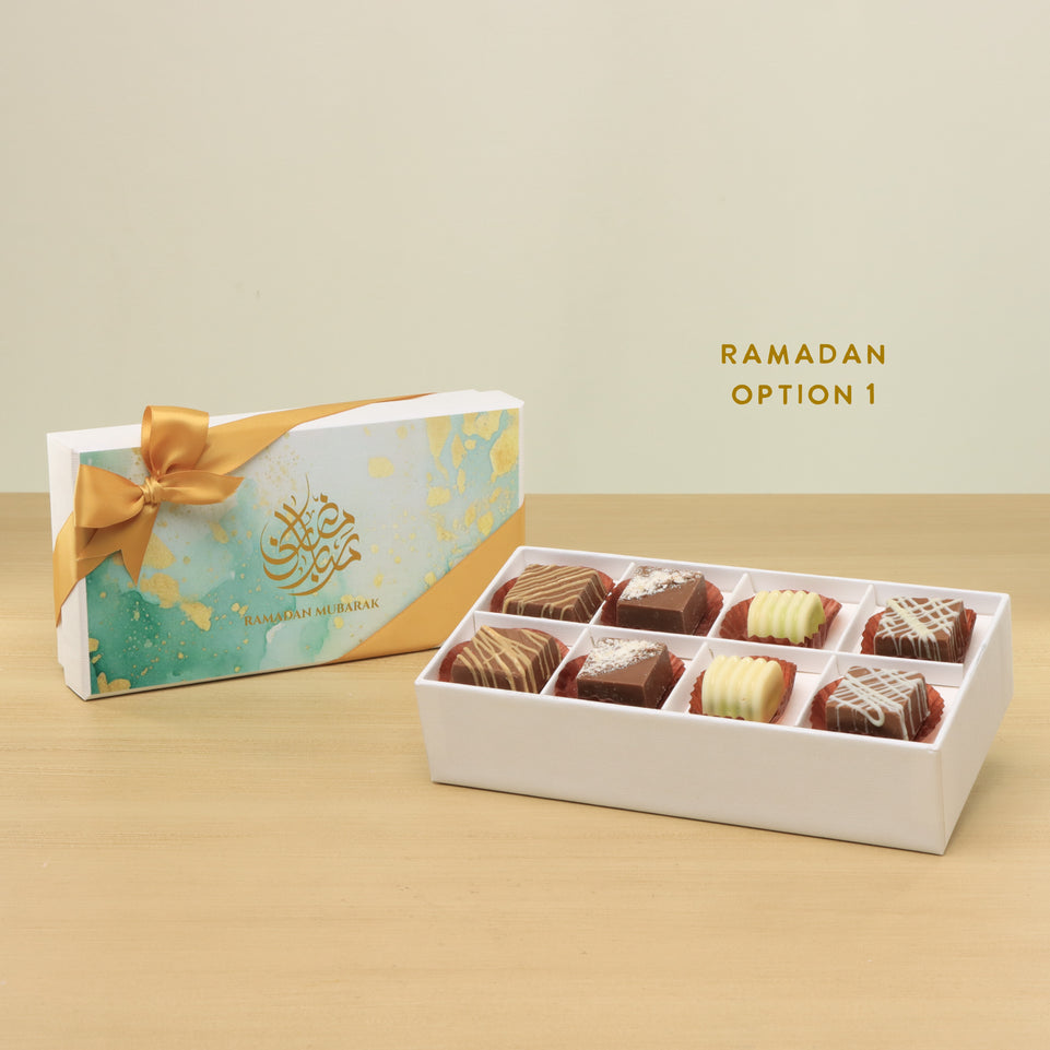 Set of 6 Ramadan Eid Mubarak designed premium chocolate 8P hard box
