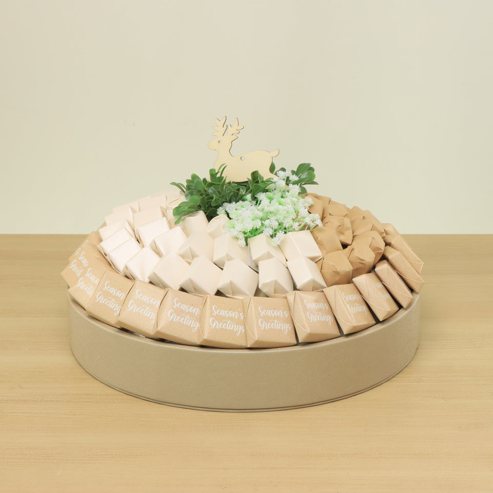 Christmas decorated chocolate wood round tray