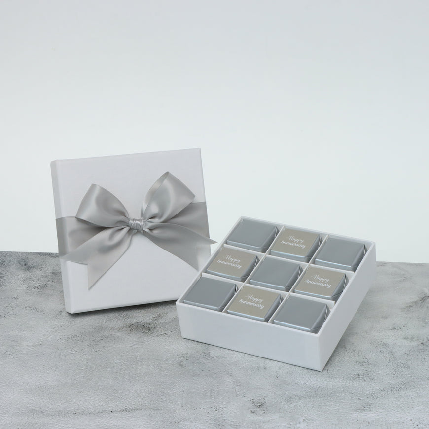 Happy anniversary classic silver designed 9-piece chocolate hard box