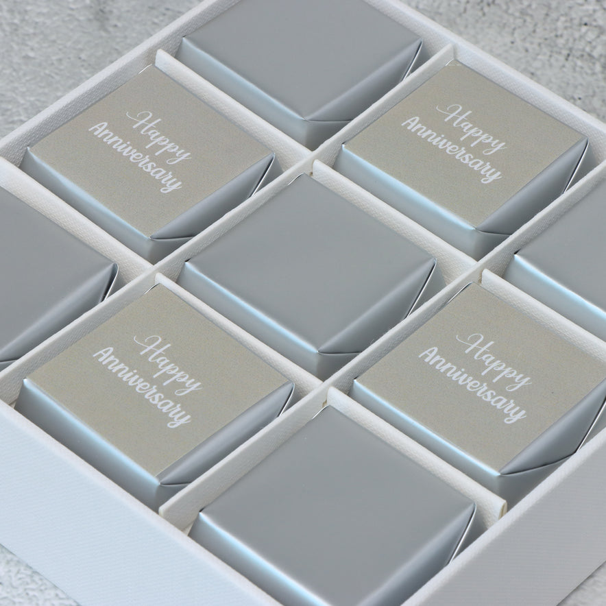 Happy anniversary classic silver designed 9P premium chocolate hard box