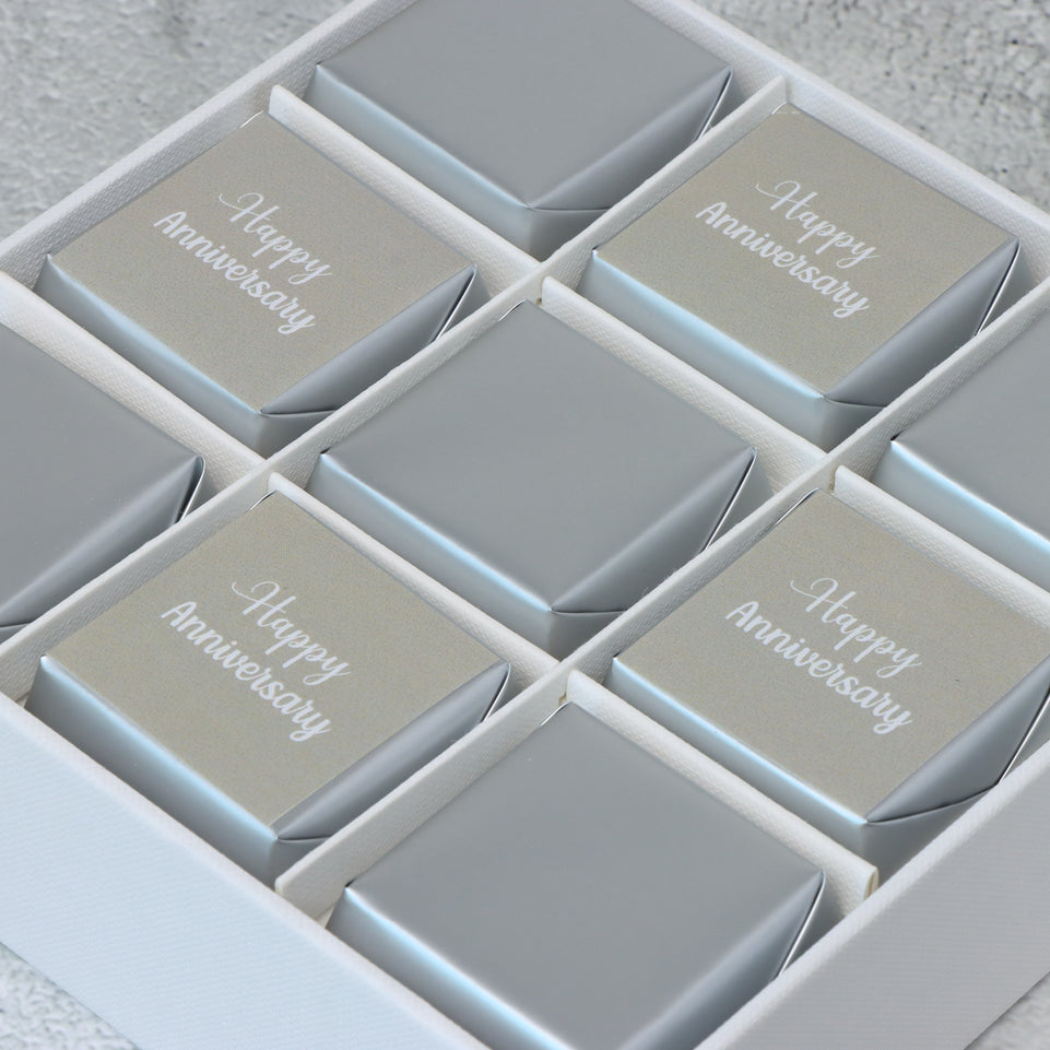 Happy anniversary classic silver designed 9P premium chocolate hard box