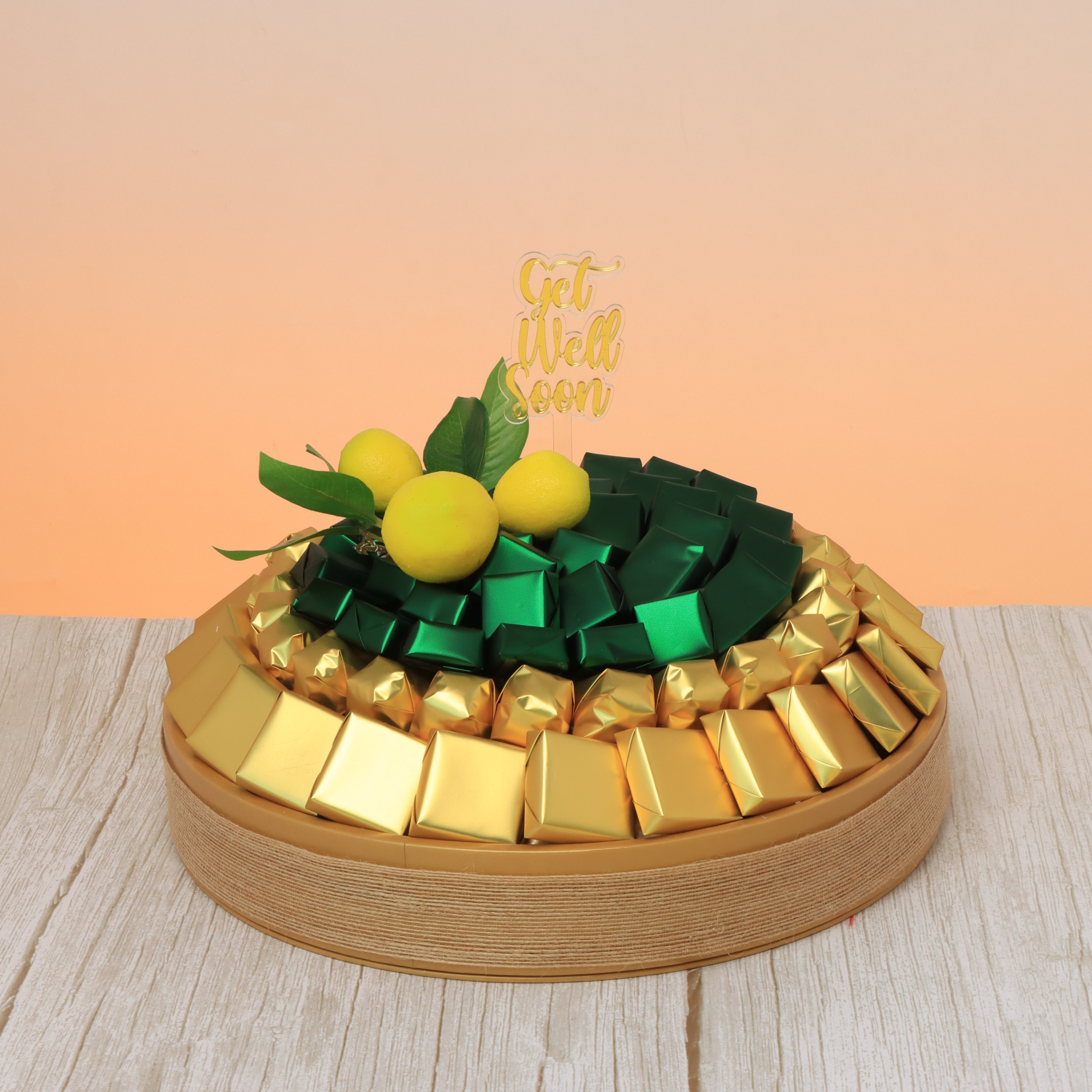 Get well soon lemon decorated chocolate leather round tray