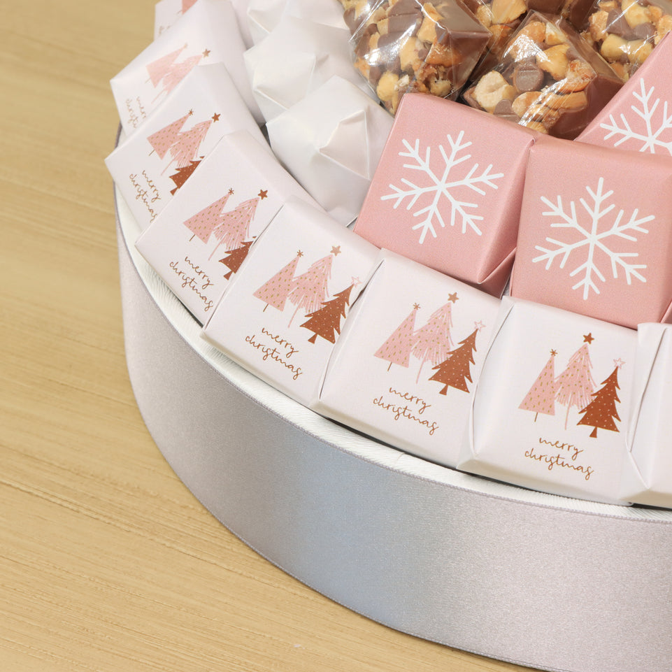 Christmas tree & snow flakes premium chocolate round leather tray