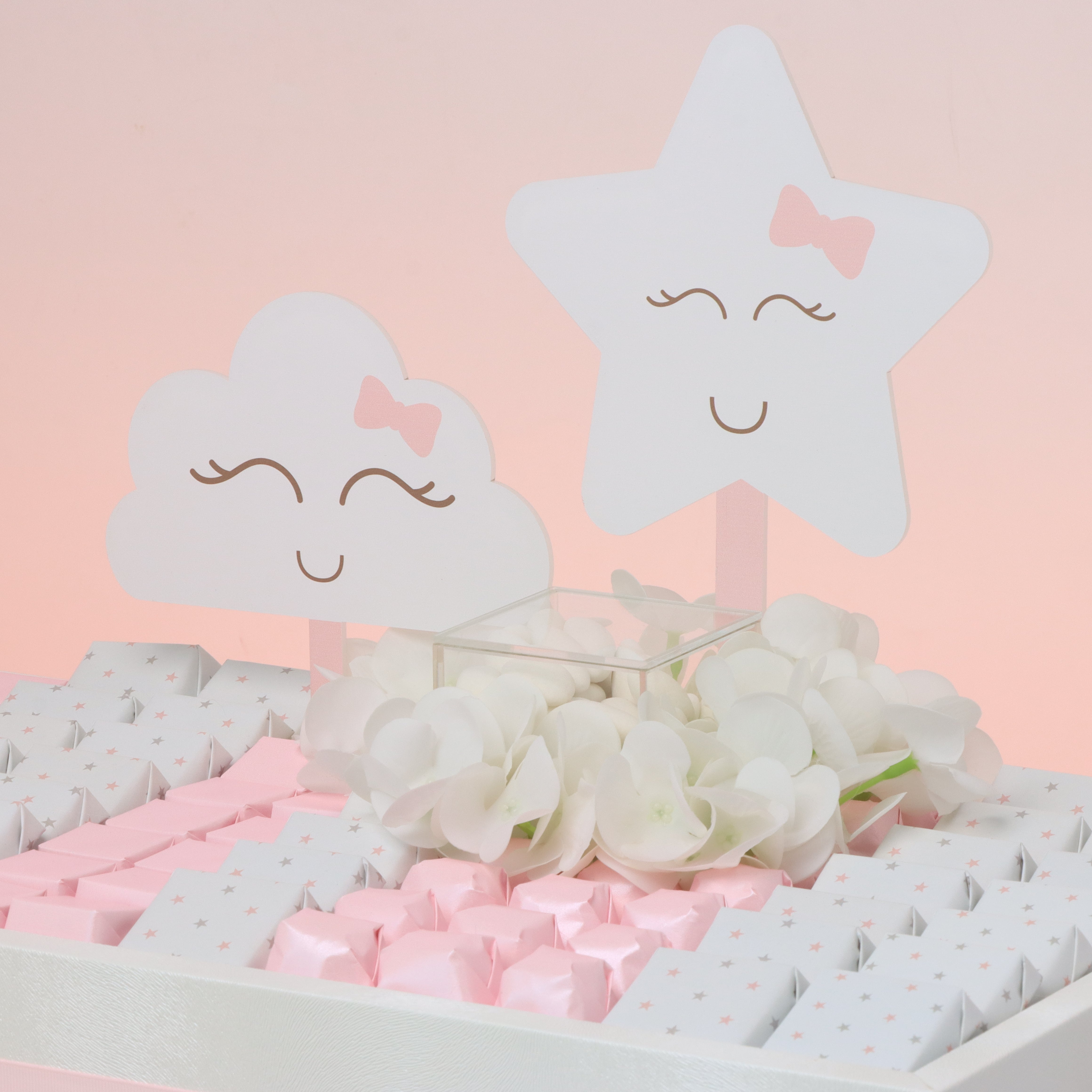 Baby girl star cloud toy decorated chocolate medium leather tray
