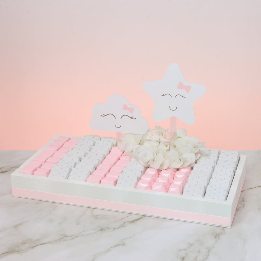 Baby girl star cloud toy decorated chocolate medium leather tray