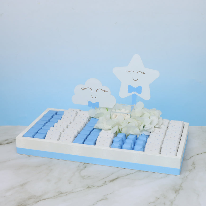 Baby Boy star cloud toy decorated chocolate medium leather tray