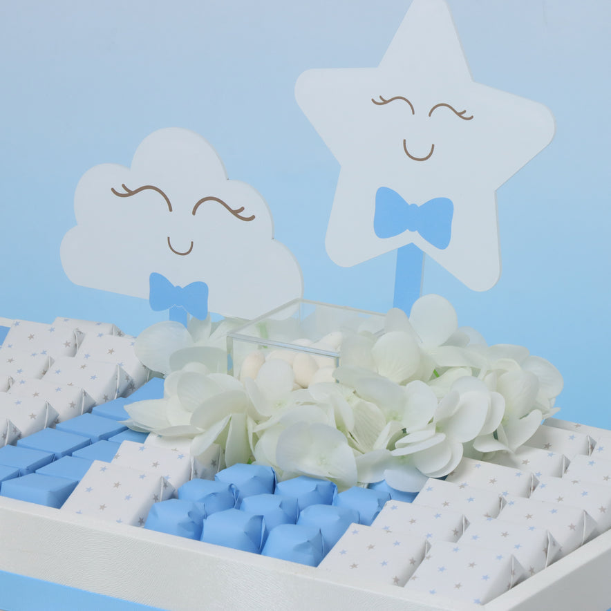 Baby Boy star cloud toy decorated chocolate medium leather tray
