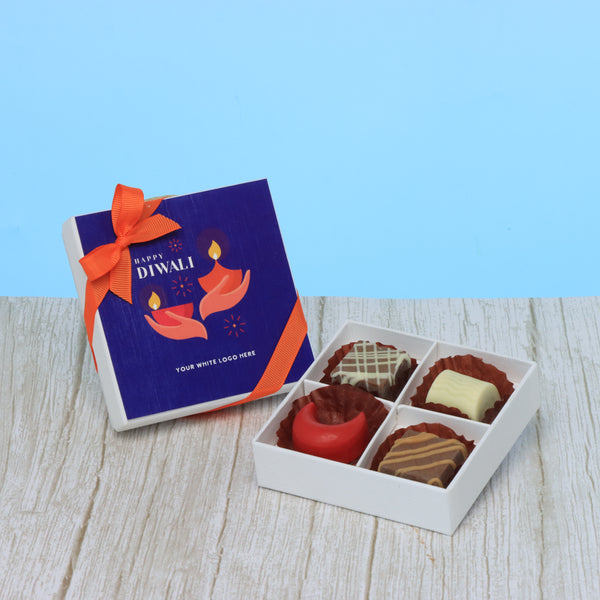 Set of 15 corporate customized happy diwali hands holding candle designed premium chocolate 4p hard box