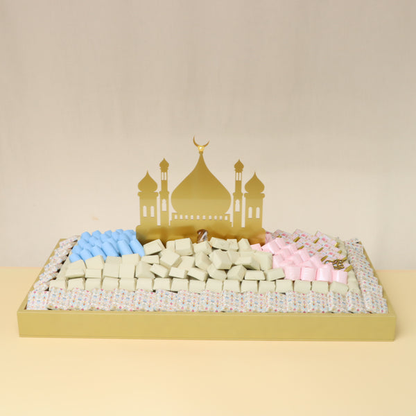 Eid mubarak acrylic mosque decorated chocolate large leather tray
