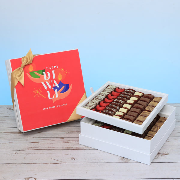 Corporate customized happy diwali holding hands candle designed premium chocolate 2-layer hard box