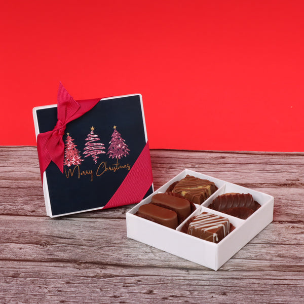 Set of 15 Merry Christmas three trees designed premium chocolate 4 piece hard box giveaway