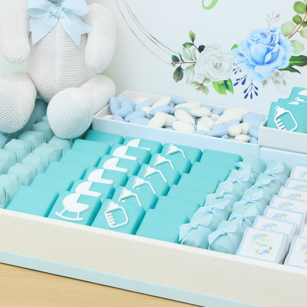 Baby Boy personalized premium chocolate large leather tray with acrylic backdrop