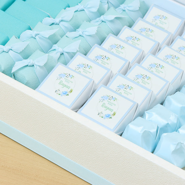 Baby Boy personalized premium chocolate large leather tray with acrylic backdrop