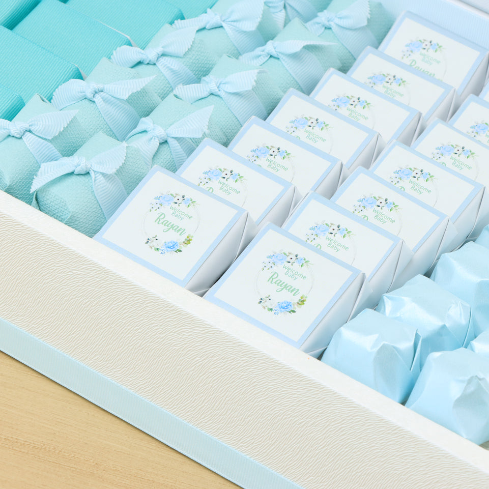 Baby Boy personalized premium chocolate large leather tray with acrylic backdrop