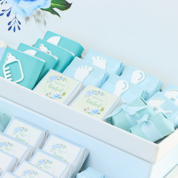 Baby Boy personalized premium chocolate large leather tray with acrylic backdrop