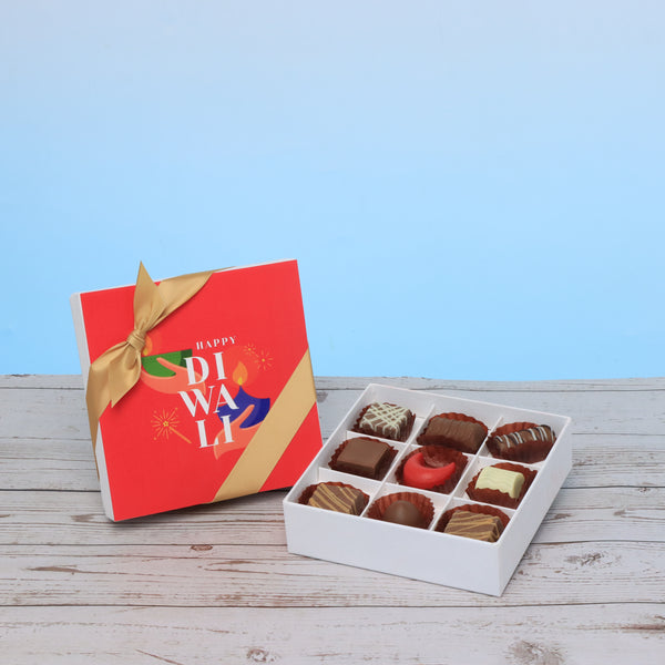Happy diwali holding hands candle designed premium chocolate 9P hard box