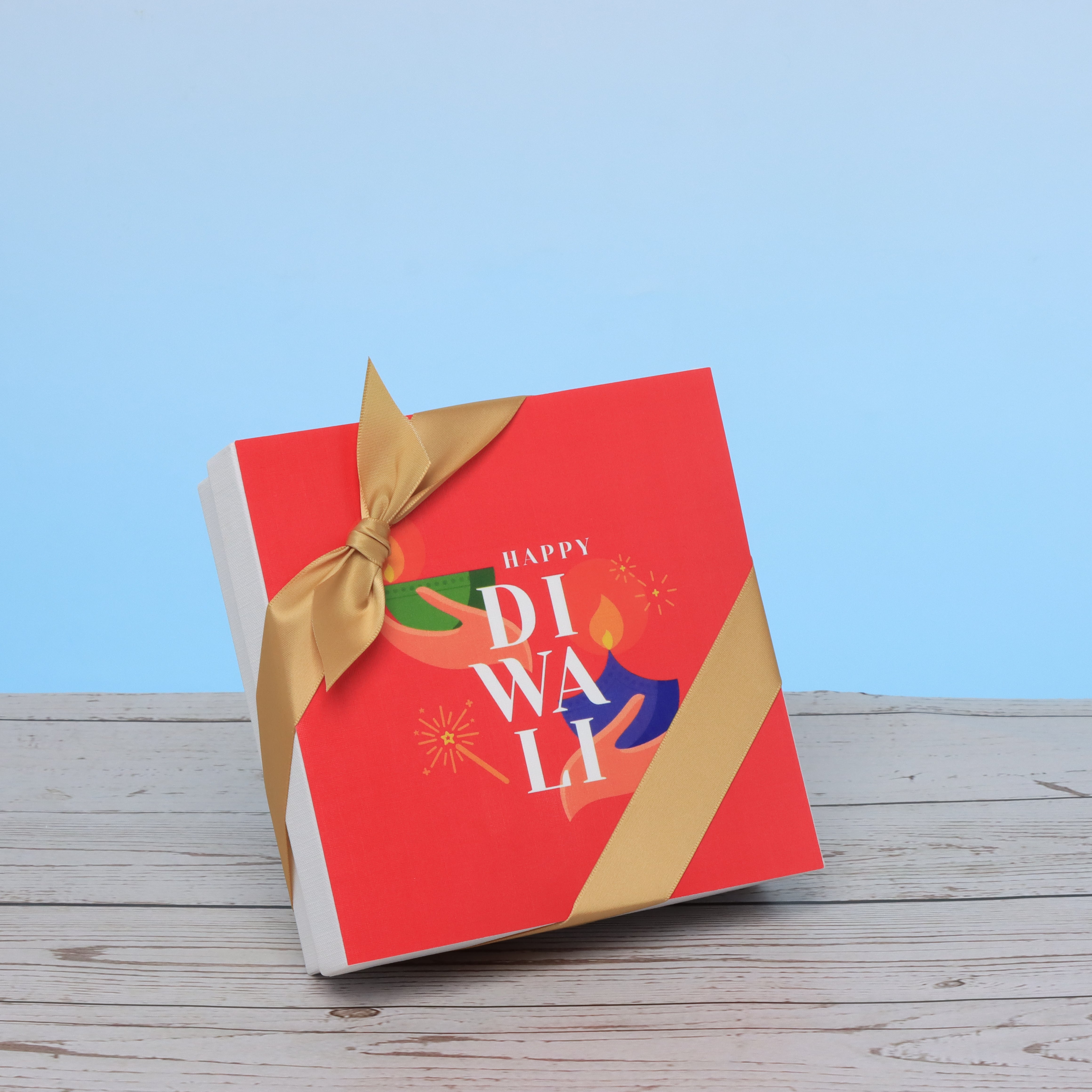 Happy diwali holding hands candle designed premium chocolate 9P hard box