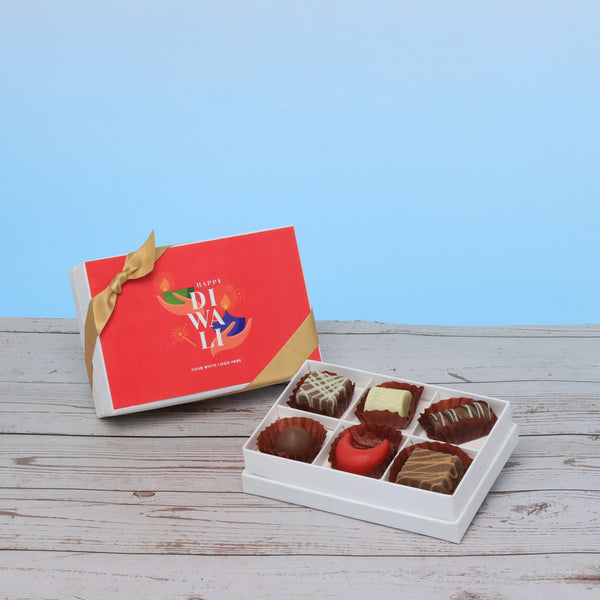 Set of 8 corporate customized happy diwali hands holding candle designed premium chocolate 6p hard box