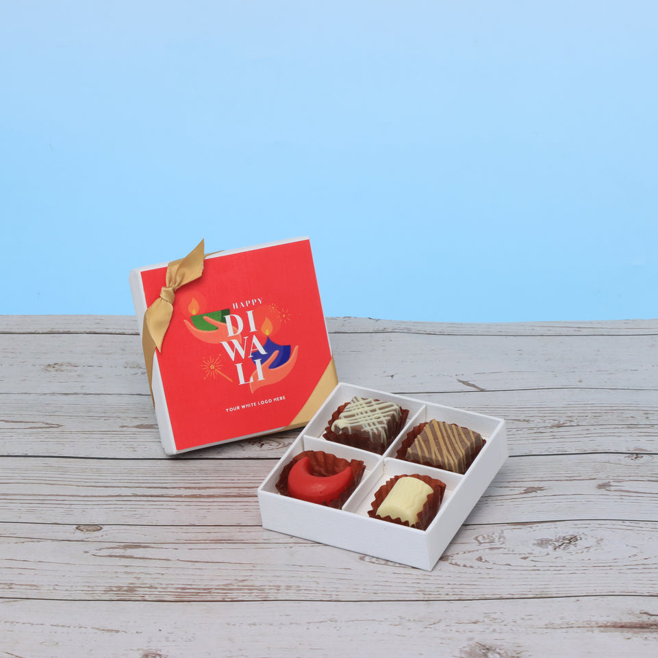 Set of 15 corporate customized happy diwali hands holding candle designed premium chocolate 4p hard box
