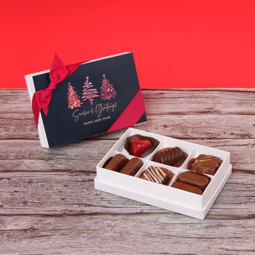 Season's greeting three trees designed chocolate 6- piece hard box giveaway