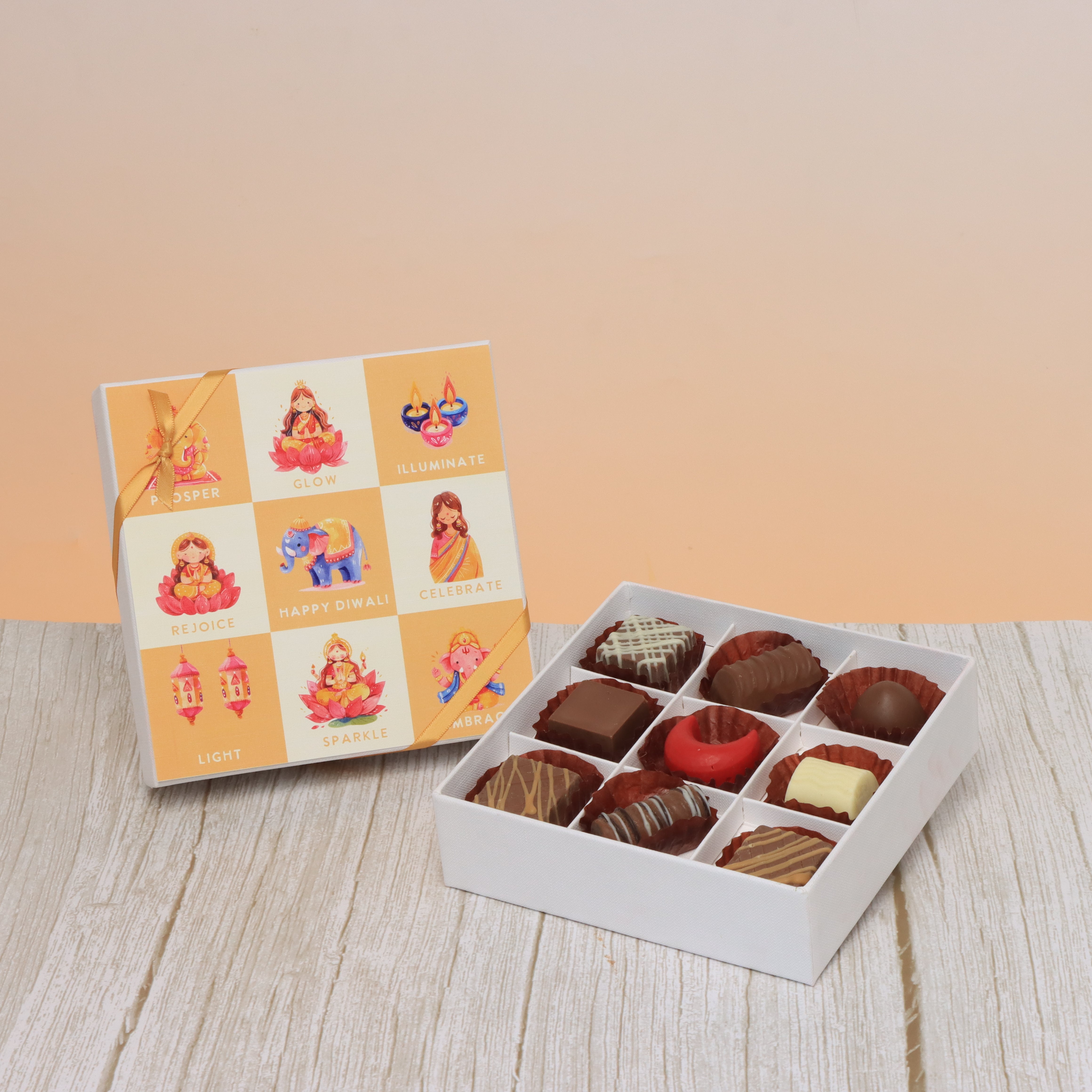 Diwali celebration cartoon designed premium unwrapped chocolate 9P hard box