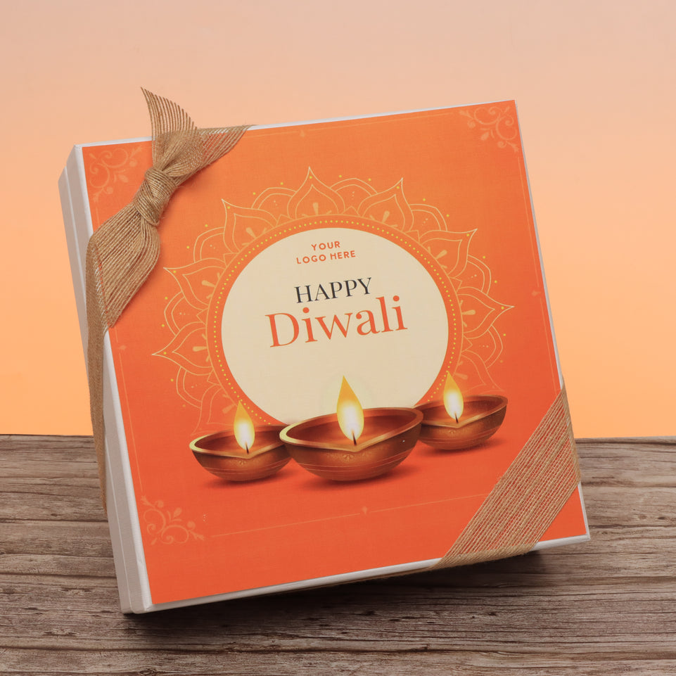 Corporate customized happy diwali golden candle designed premium chocolate 2-layer hard box
