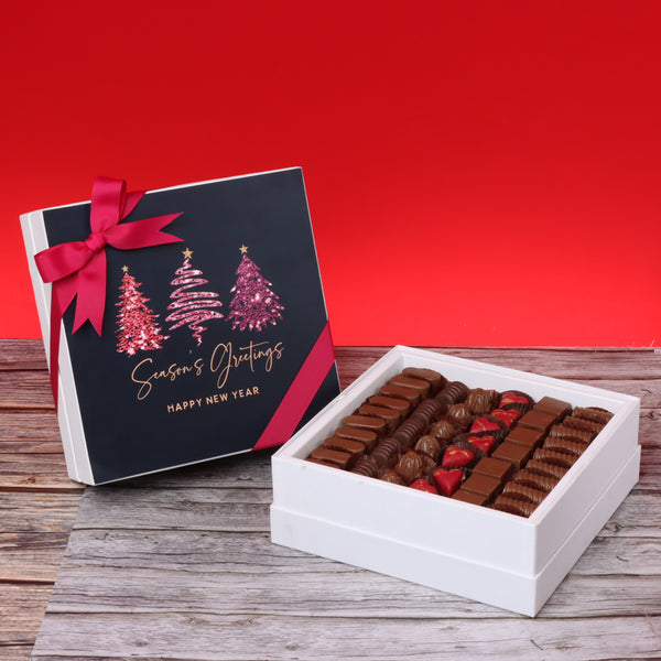 Season's greeting three trees designed premium chocolate hard box