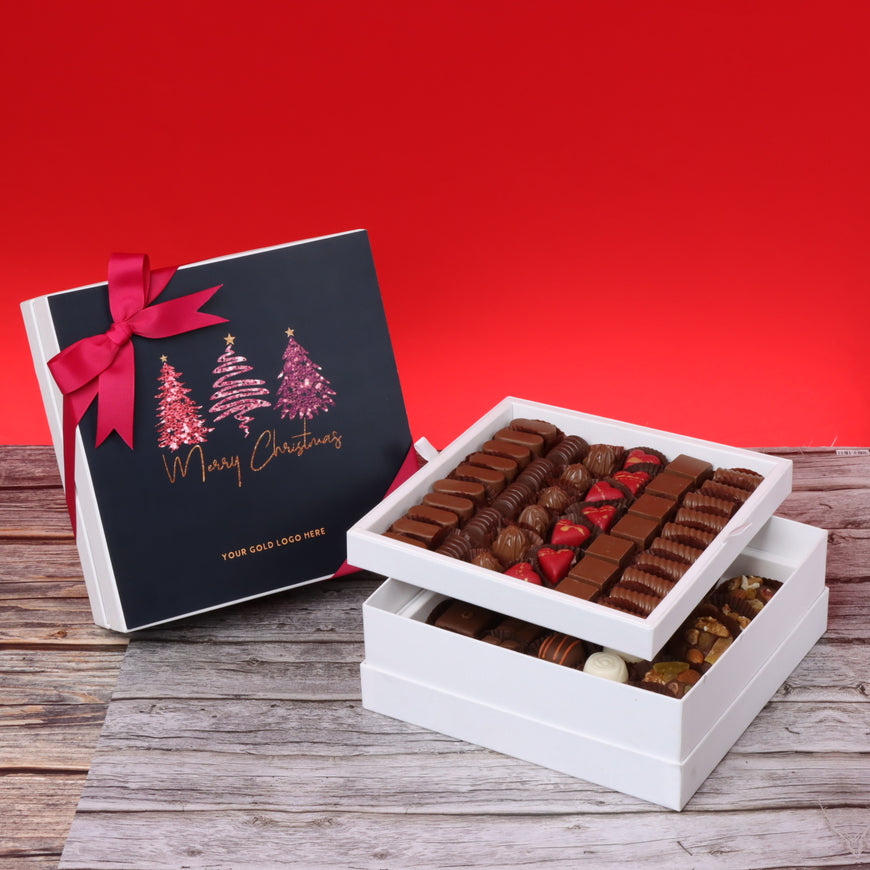 Season's greetings , Merry christmas & happy new year three trees designed chocolate 2-layer hard box