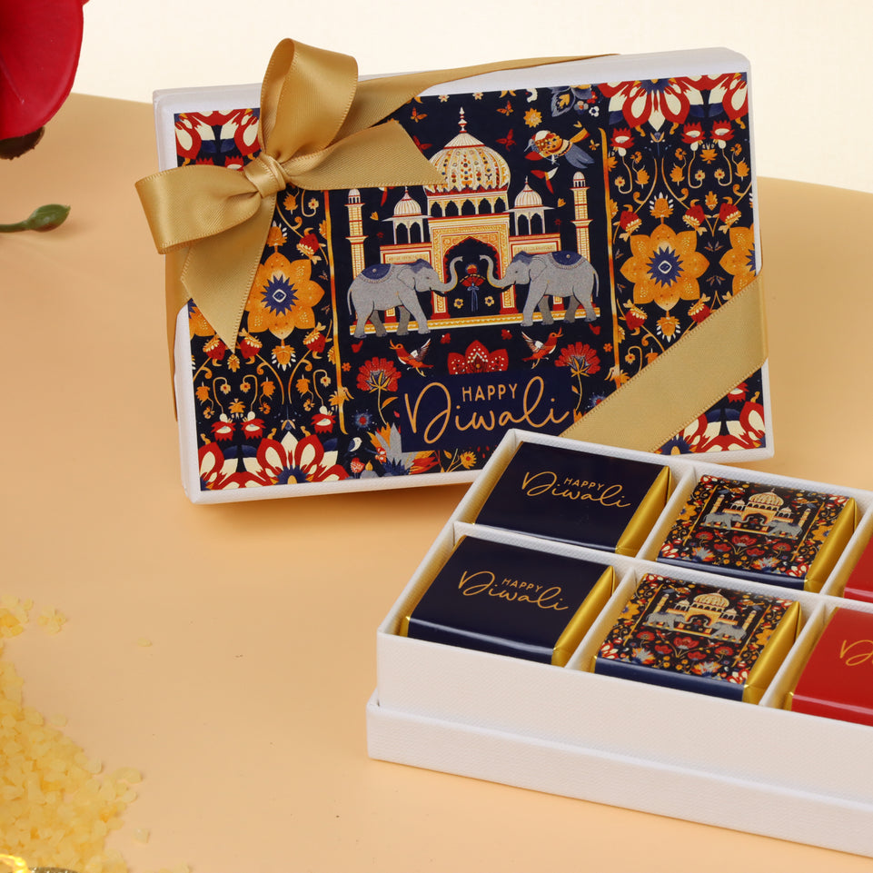 Happy diwali majestic designed 6-piece chocolate hard box giveaway