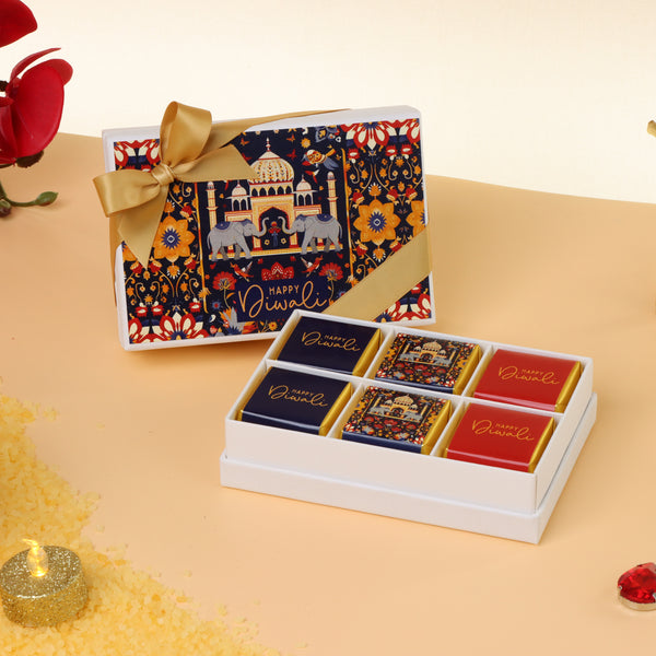 Set of 8 Happy Diwali majestic designed 6-piece chocolate hard box giveaway