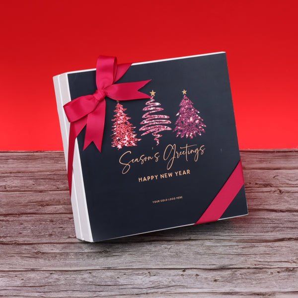 Season's greetings , Merry christmas & happy new year three trees designed premium chocolate 2-layer hard box