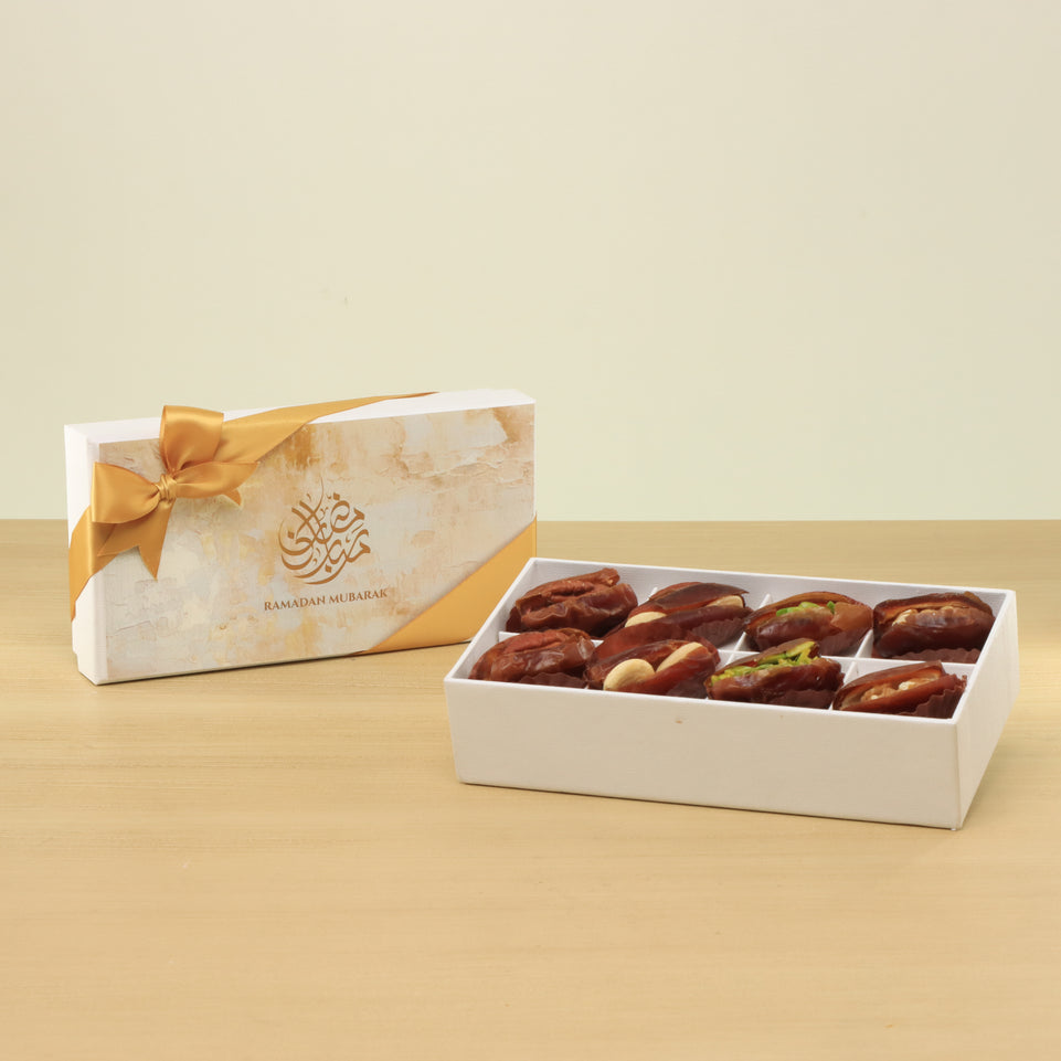 Set of 6 Ramadan Mubarak premium nut stuffed dates 8P hard box