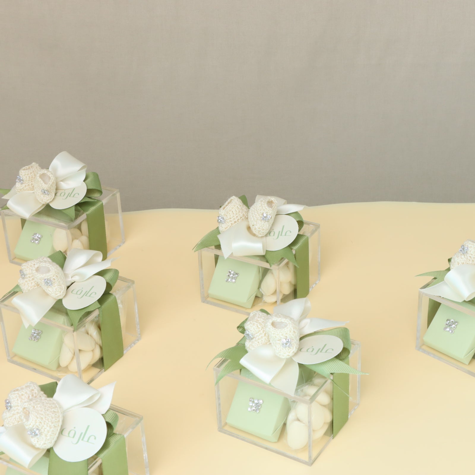 Baby personalized crochet shoes decorated premium chocolate acrylic box