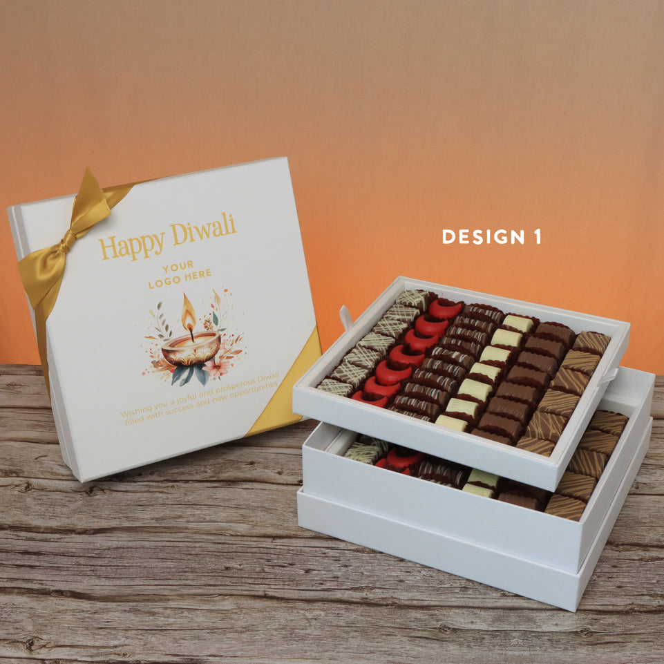 Corporate customized happy diwali floral candle designed premium chocolate 2-layer hard box