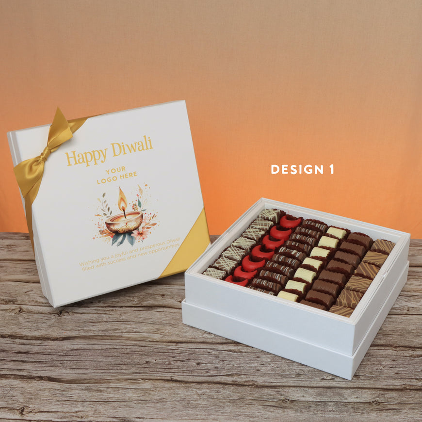 Set of 2 corporate customized happy diwali floral candle designed premium chocolate hard box