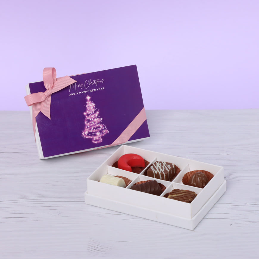 Merry christmas & happy new year magical tree designed chocolate 6-piece hard box