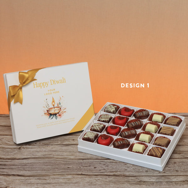 Set of 3 corporate customized happy diwali floral candle designed premium chocolate 20p hard box