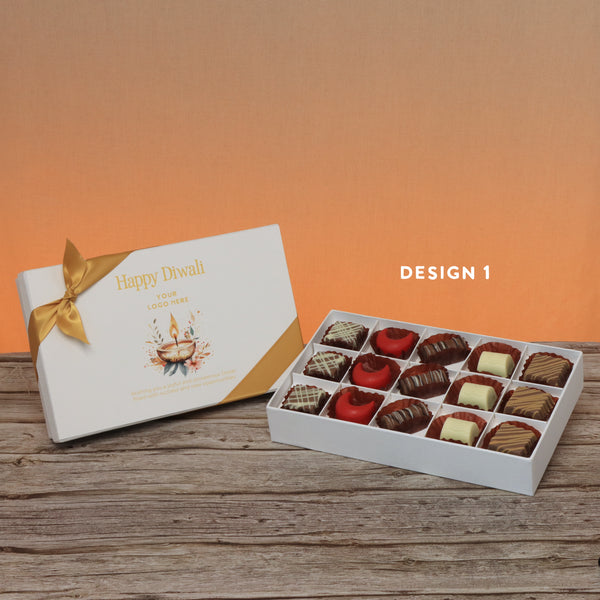 Set of 4 corporate customized happy diwali floral candle designed premium chocolate 15p hard box