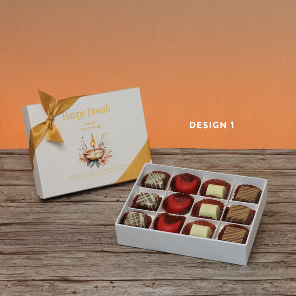 Set of 5 corporate customized happy diwali floral candle designed premium chocolate 12p hard box