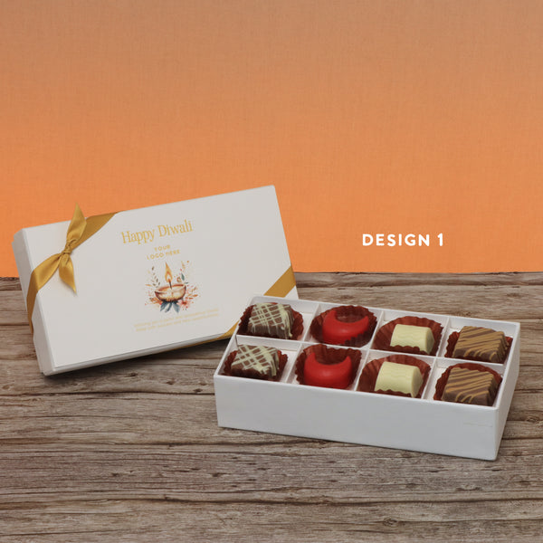 Set of 6 corporate customized happy diwali floral candle designed premium chocolate 8p hard box