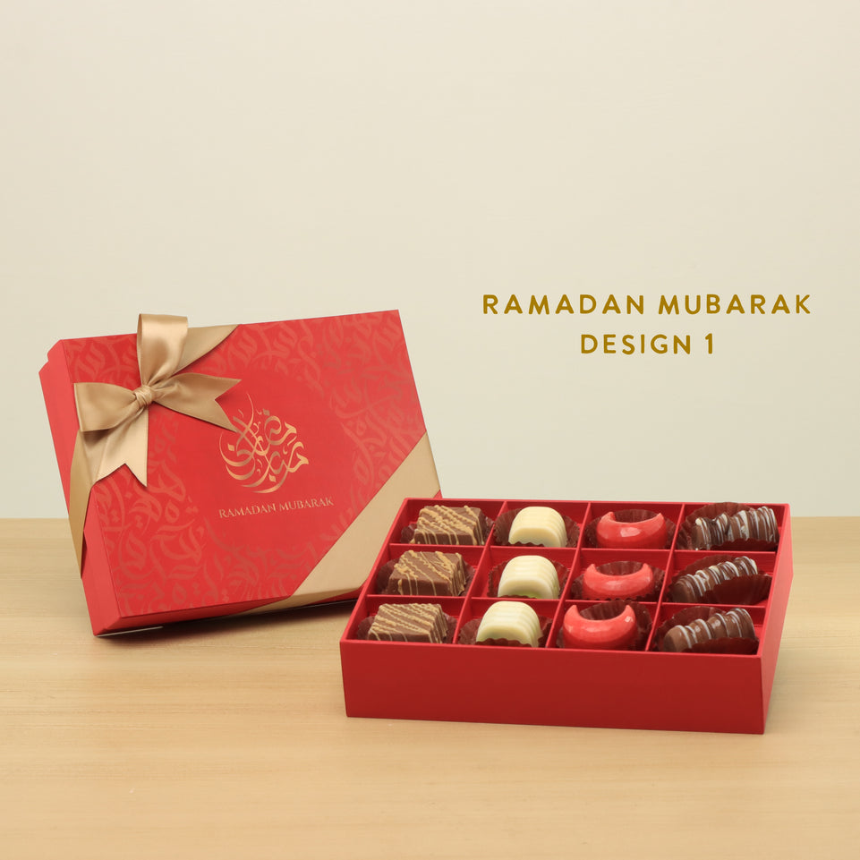 Ramadan Mubarak designed premium chocolate 12P red hard box
