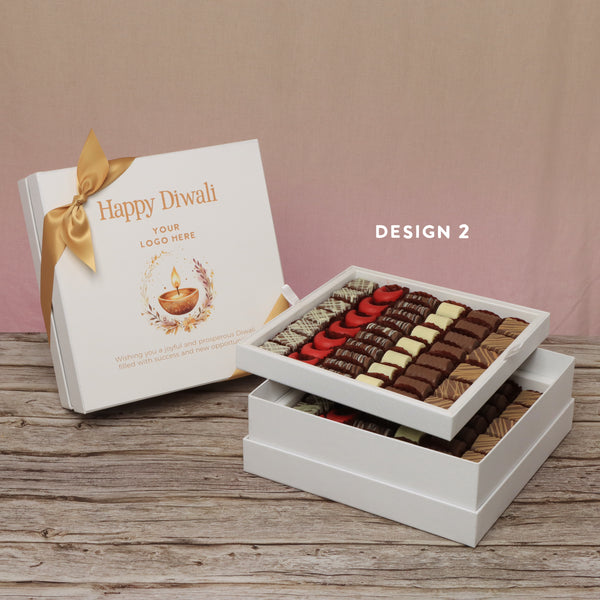 Corporate customized happy diwali floral candle designed premium chocolate 2-layer hard box