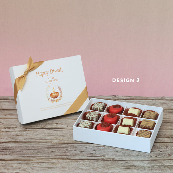 Set of 5 corporate customized happy diwali floral candle designed premium chocolate 12p hard box